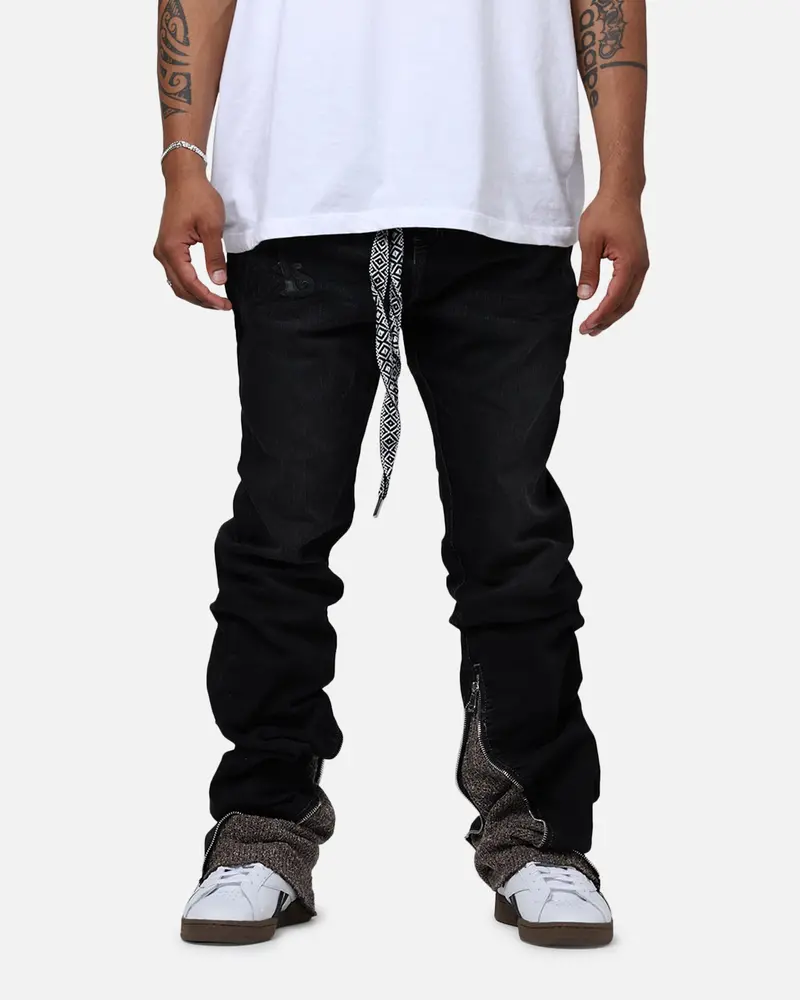 Lifted Anchors "Steffi" Knitted Stacked Flare Jeans Black/Oak 1