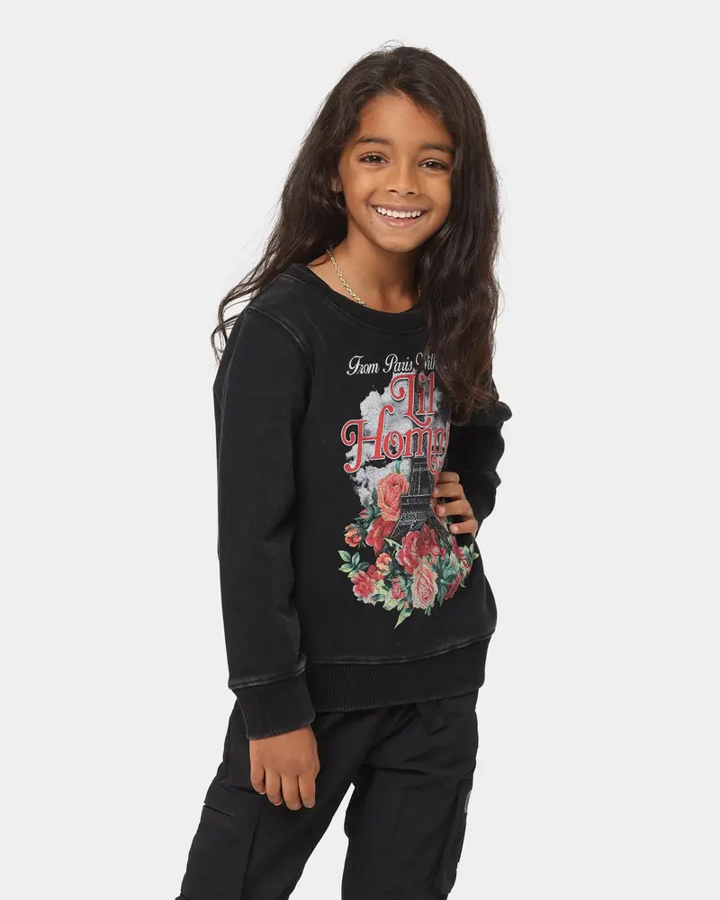 Lil Homme Kids' With Love Vintage Crewneck Washed Black 1