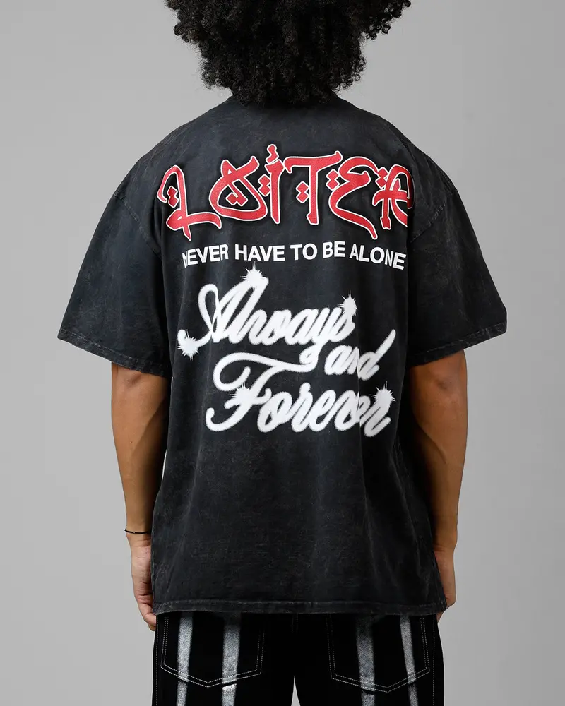 Loiter Always And Forever T-Shirt Black Acidwash 1