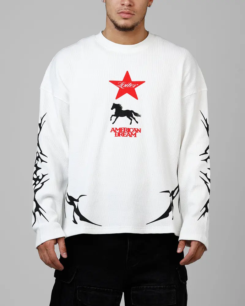 Loiter American Dream Waffle Knit Long Sleeve T-Shirt White 1
