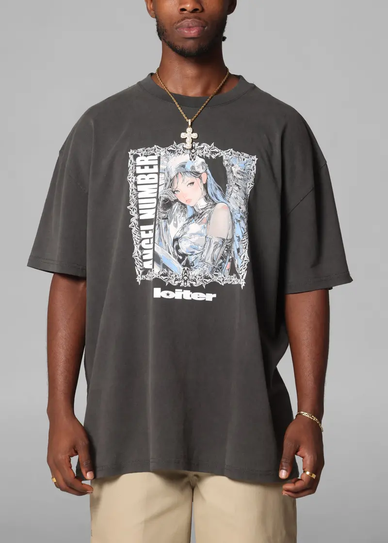 Loiter Angel Number T-Shirt Black Wash 1