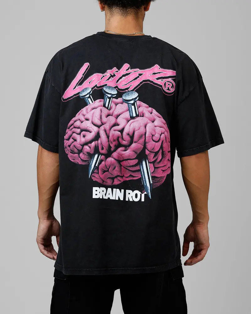 Loiter Brain Rot Vintage T-Shirt Black Acidwash 1