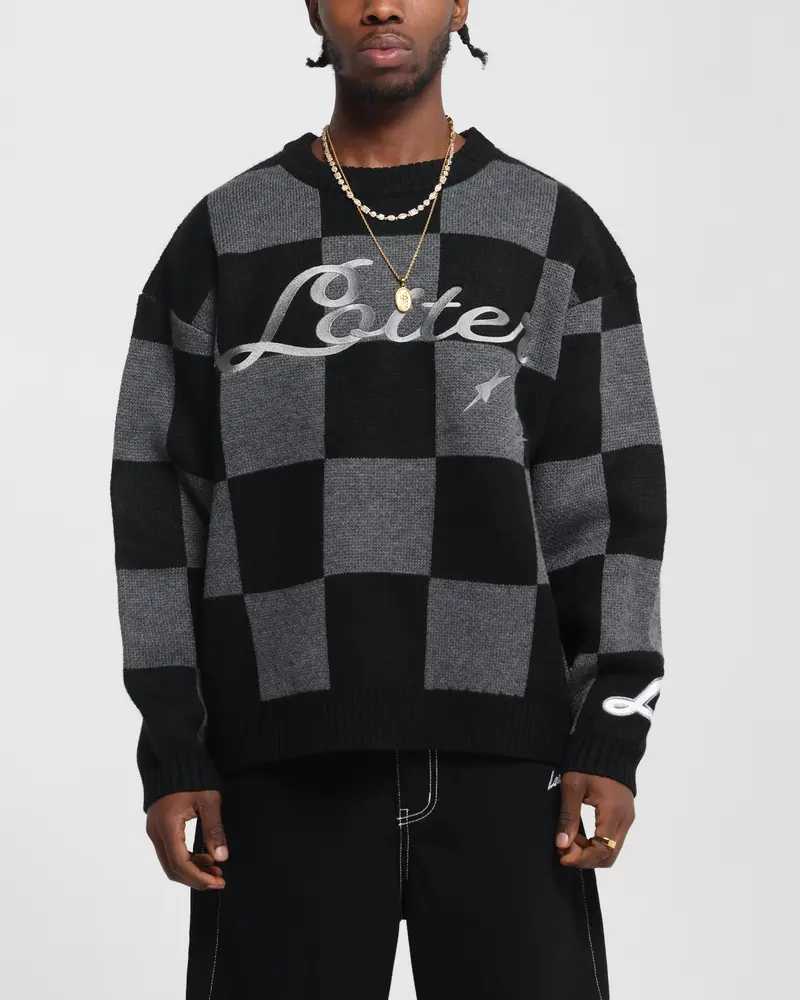 Loiter Checker Knit Sweater Black/Grey 1