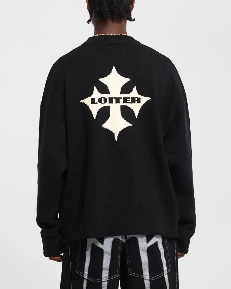 Loiter Chopper Long Sleeve Knitted Sweater Black 1