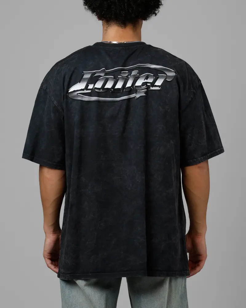 Loiter Chrome Logo T-Shirt Black Acidwash 1