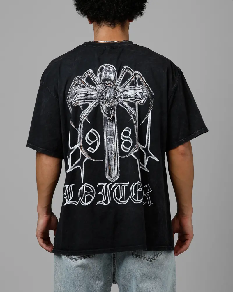 Loiter Chrome Spider T-Shirt Black Acidwash 1