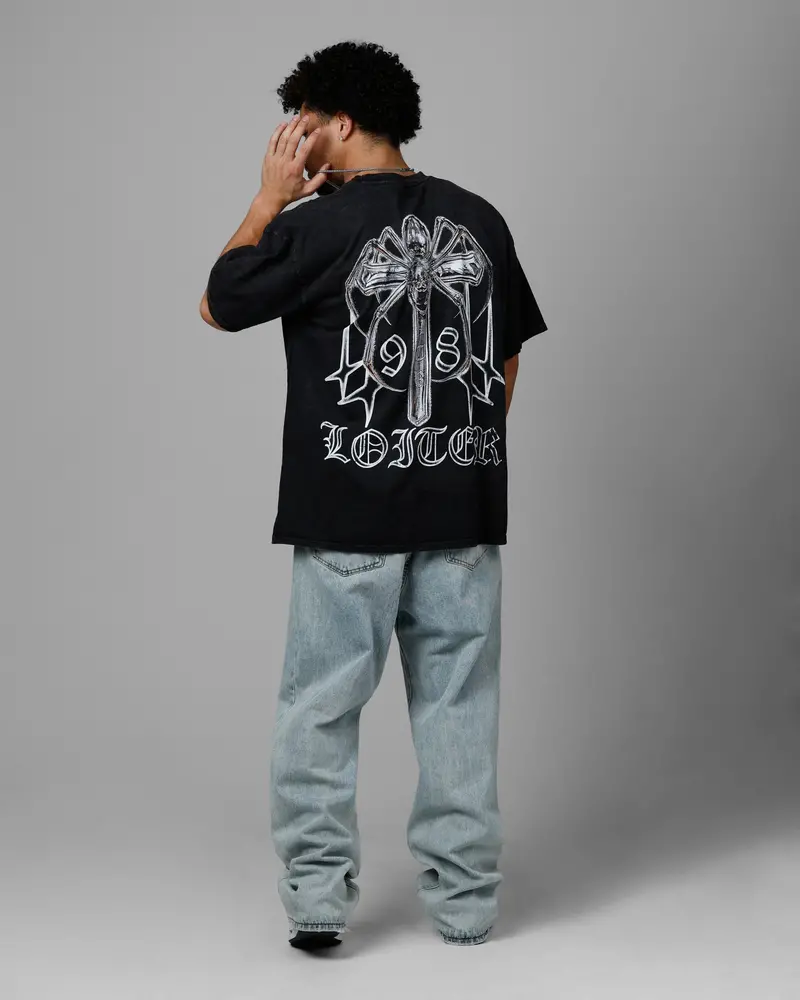 Loiter Chrome Spider T-Shirt Black Acidwash 6