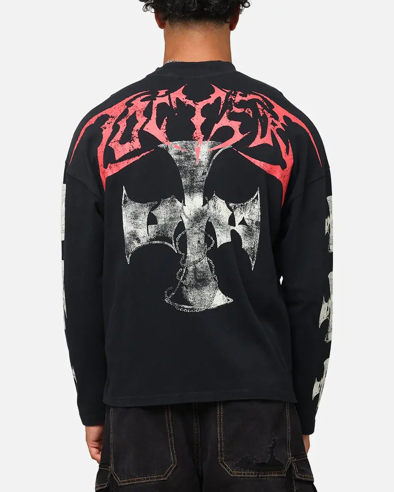 Loiter Cross Long Sleeve T-Shirt Black Acidwash 1