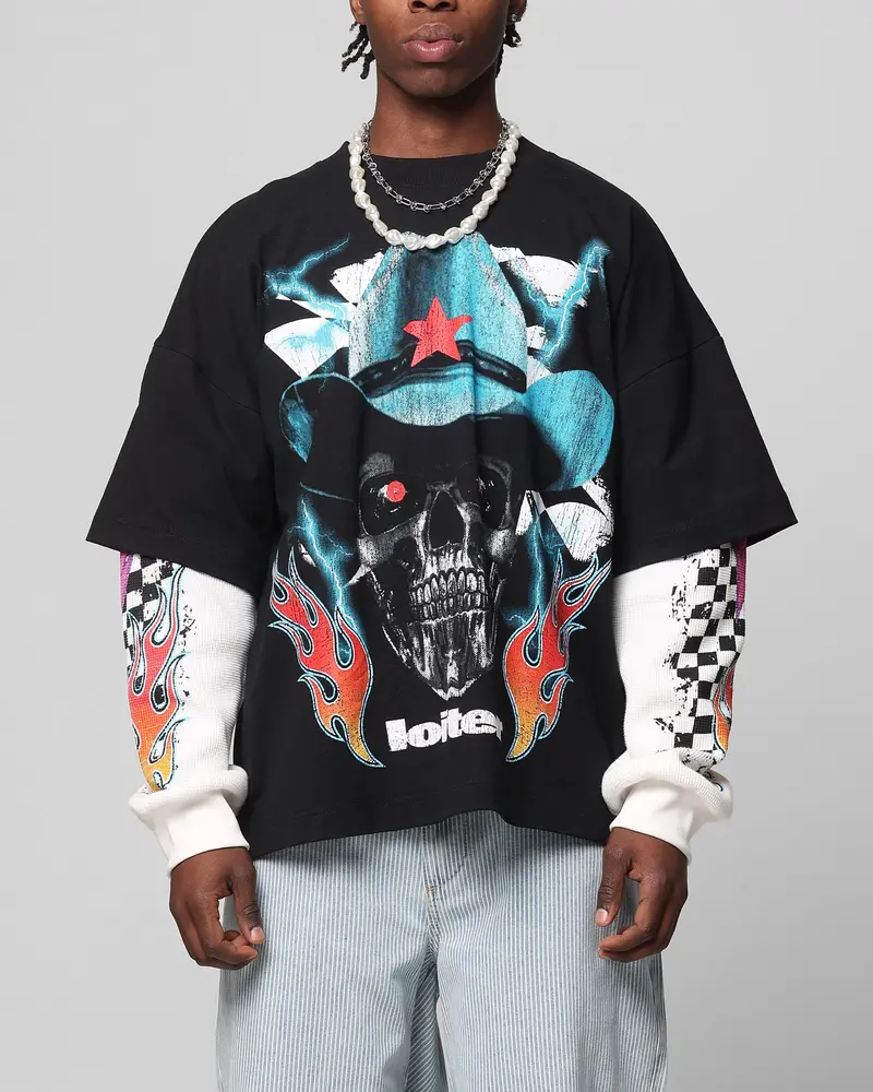 Loiter Daytona Layered Long Sleeve T-Shirt Black/White 1