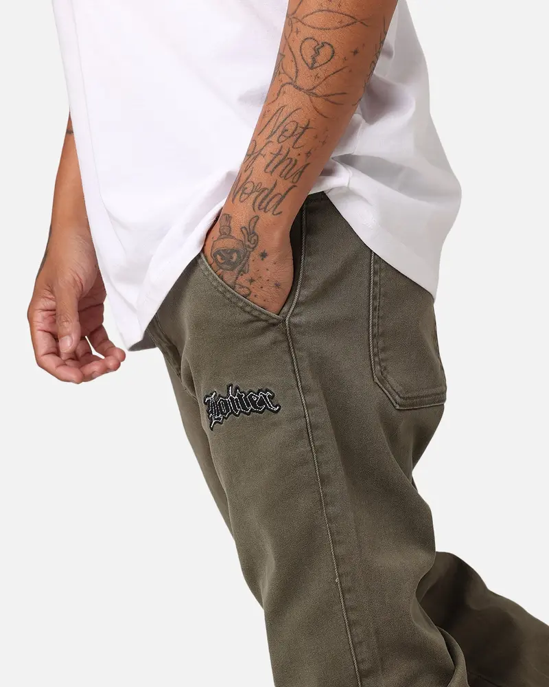 Loiter Demolition Flare Jeans Khaki 3