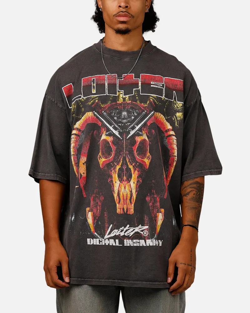 Loiter Digital Insanity Vintage Mock T-Shirt Charcoal 1