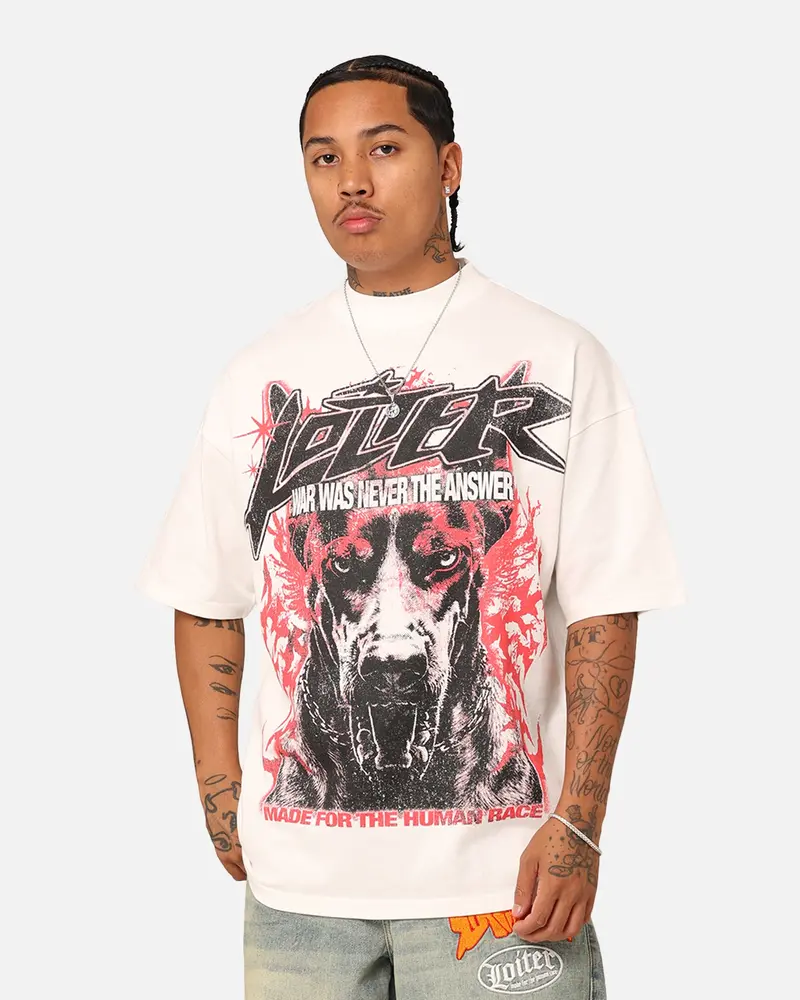 Loiter Dog Tag Oversized T-Shirt Off White 1