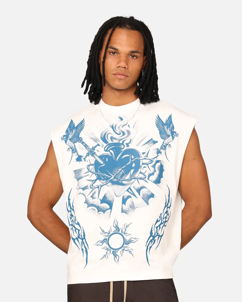 Loiter Hearts Ablaze Oversized Muscle T-Shirt Off White 1