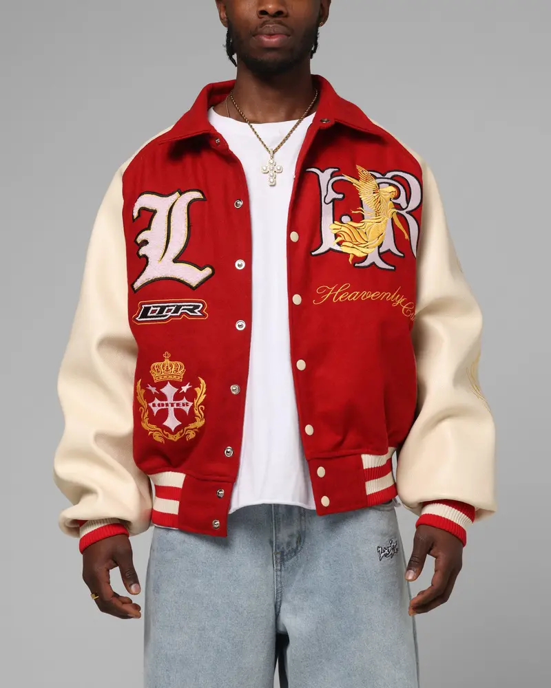 Loiter Heaven Varsity Jacket Red/Off White 1