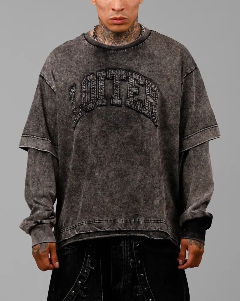 Loiter Impact Long Sleeve T-Shirt Washed Black/White 1