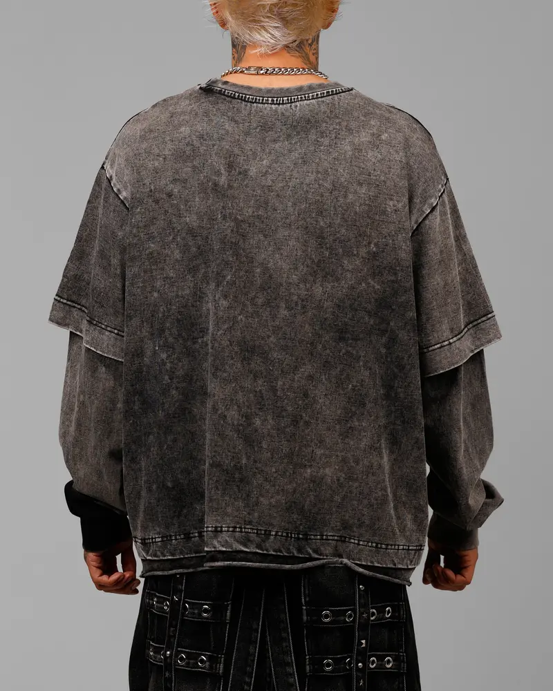 Loiter Impact Long Sleeve T-Shirt Washed Black/White 2