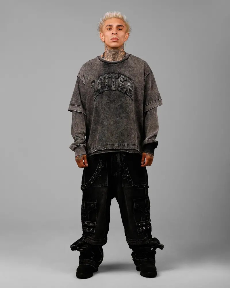 Loiter Impact Long Sleeve T-Shirt Washed Black/White 3