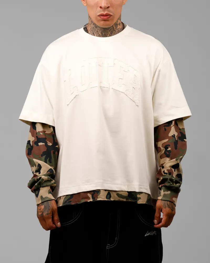 Loiter Impact Long Sleeve T-Shirt Washed White/Camo 1