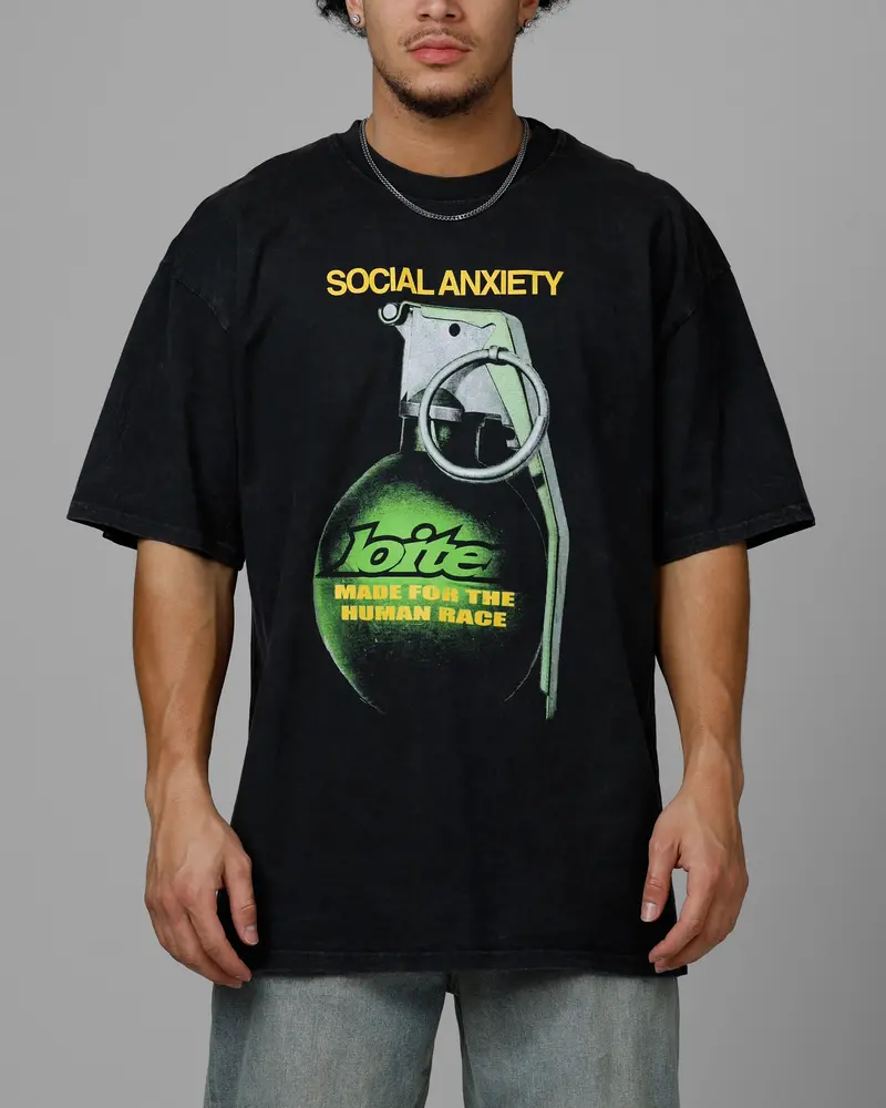Loiter Live Laugh Love Drop T-Shirt Black Acidwash 1