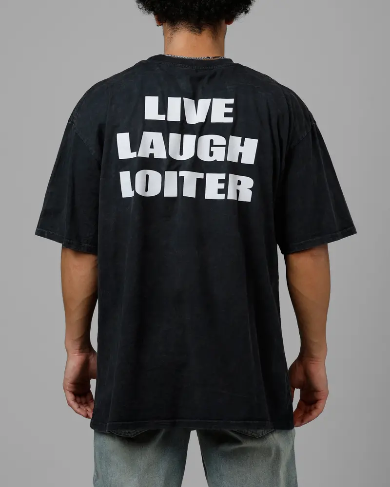 Loiter Live Laugh Love Drop T-Shirt Black Acidwash 2