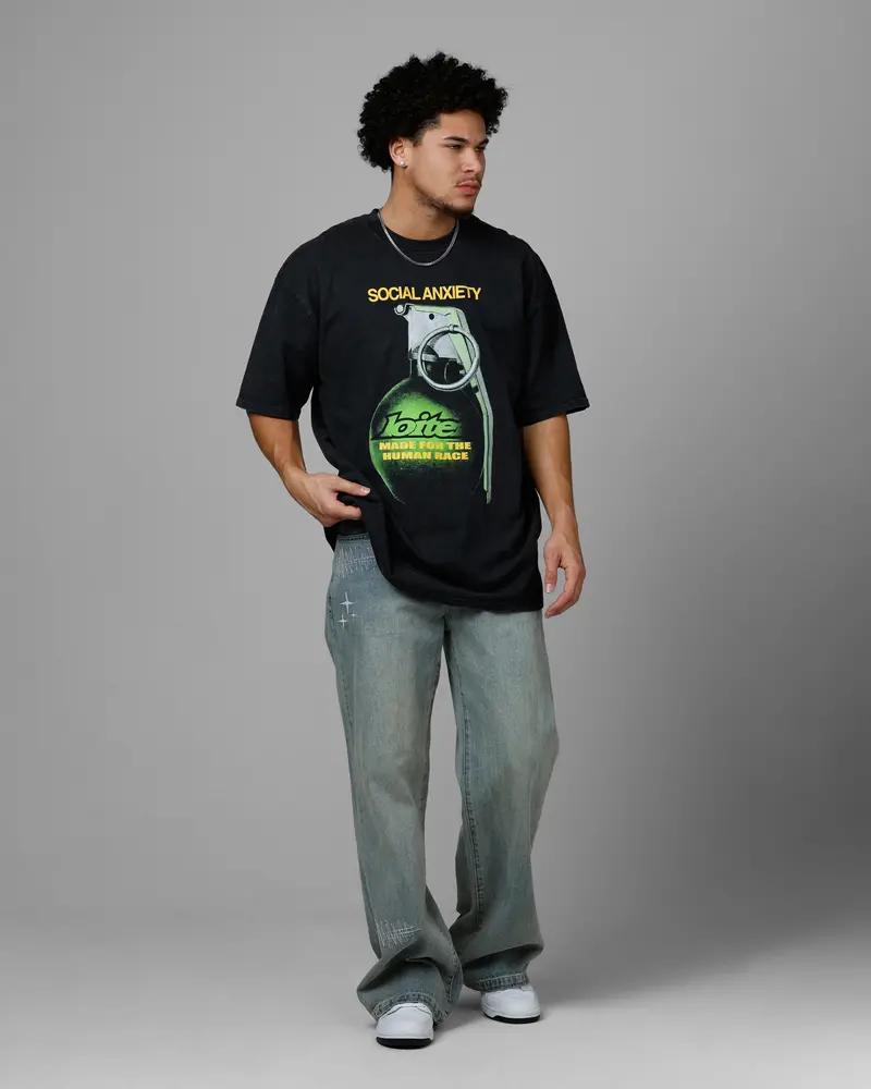Loiter Live Laugh Love Drop T-Shirt Black Acidwash 3
