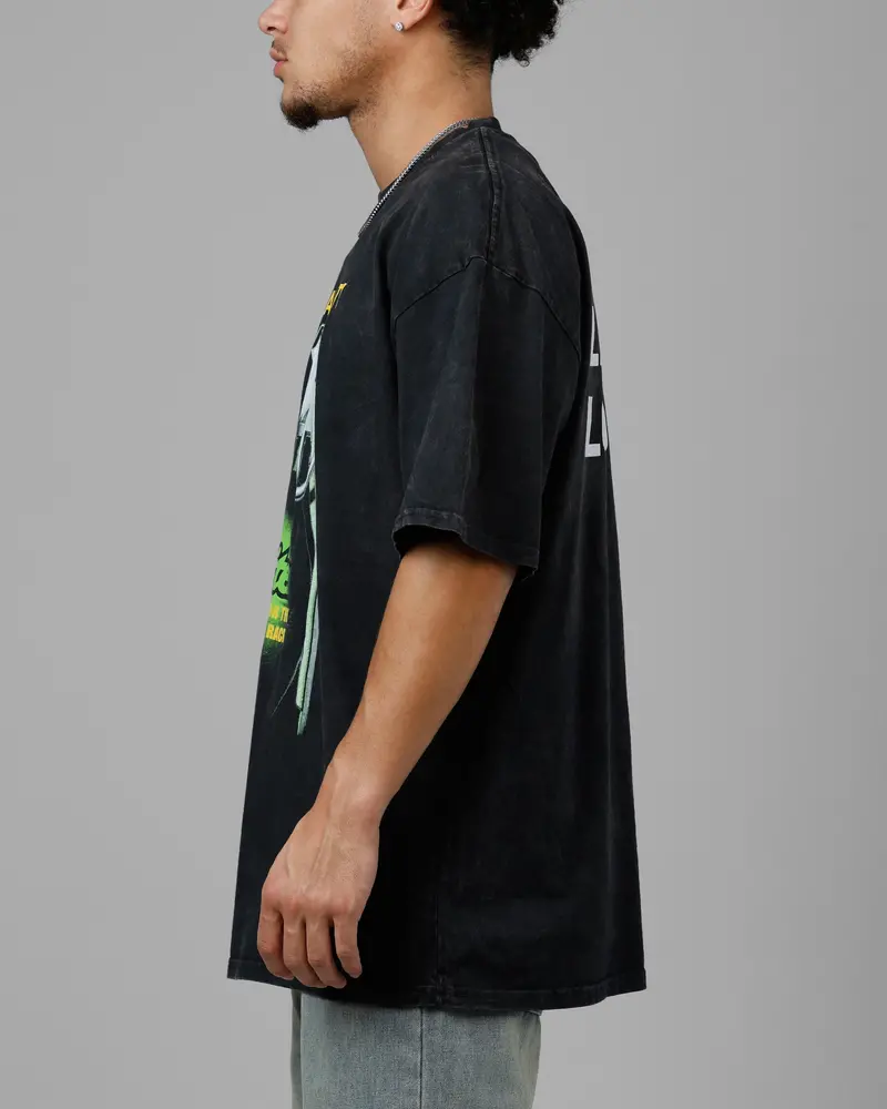 Loiter Live Laugh Love Drop T-Shirt Black Acidwash 5