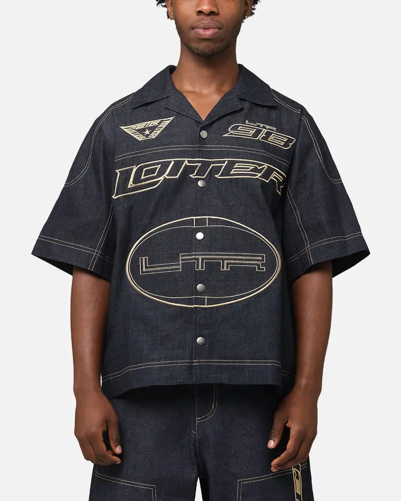 Loiter Motor Denim Button Up Shirt Indigo 1