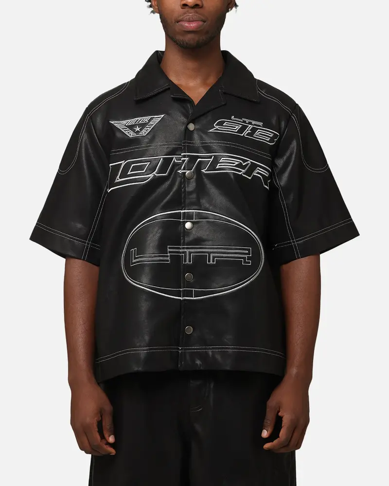 Loiter Motor Pu Leather Button Up Shirt Black 1