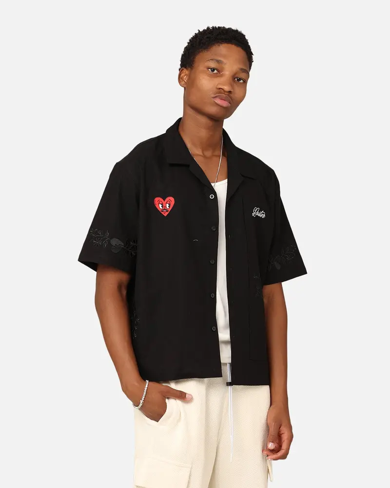 Loiter Oasis Embroidered Button Up Shirt Black 1