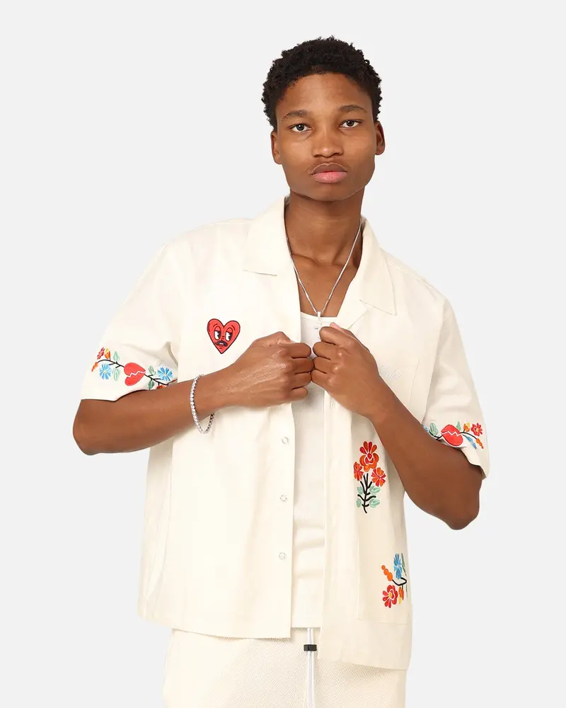 Loiter Oasis Embroidered Button Up Shirt Ecru 1