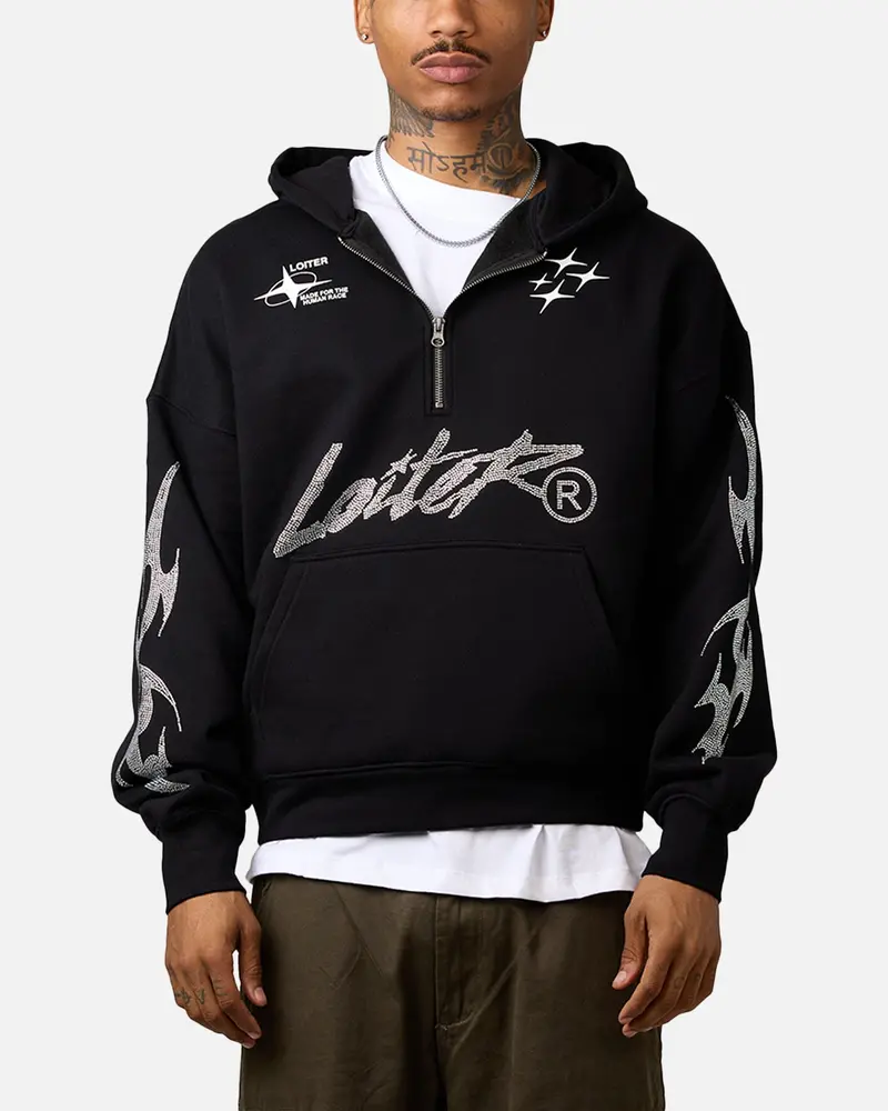 Loiter Rave Rhinestone Hoodie Black 1