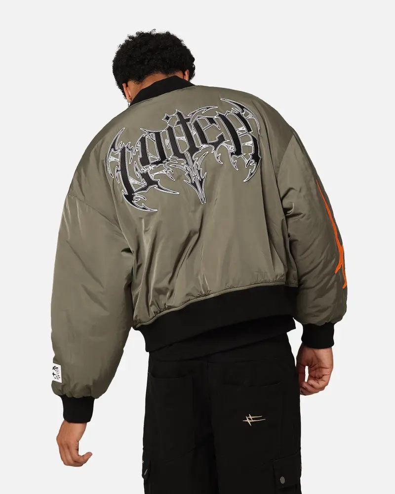 Loiter Shadow Cropped Bomber Jacket Khaki 1