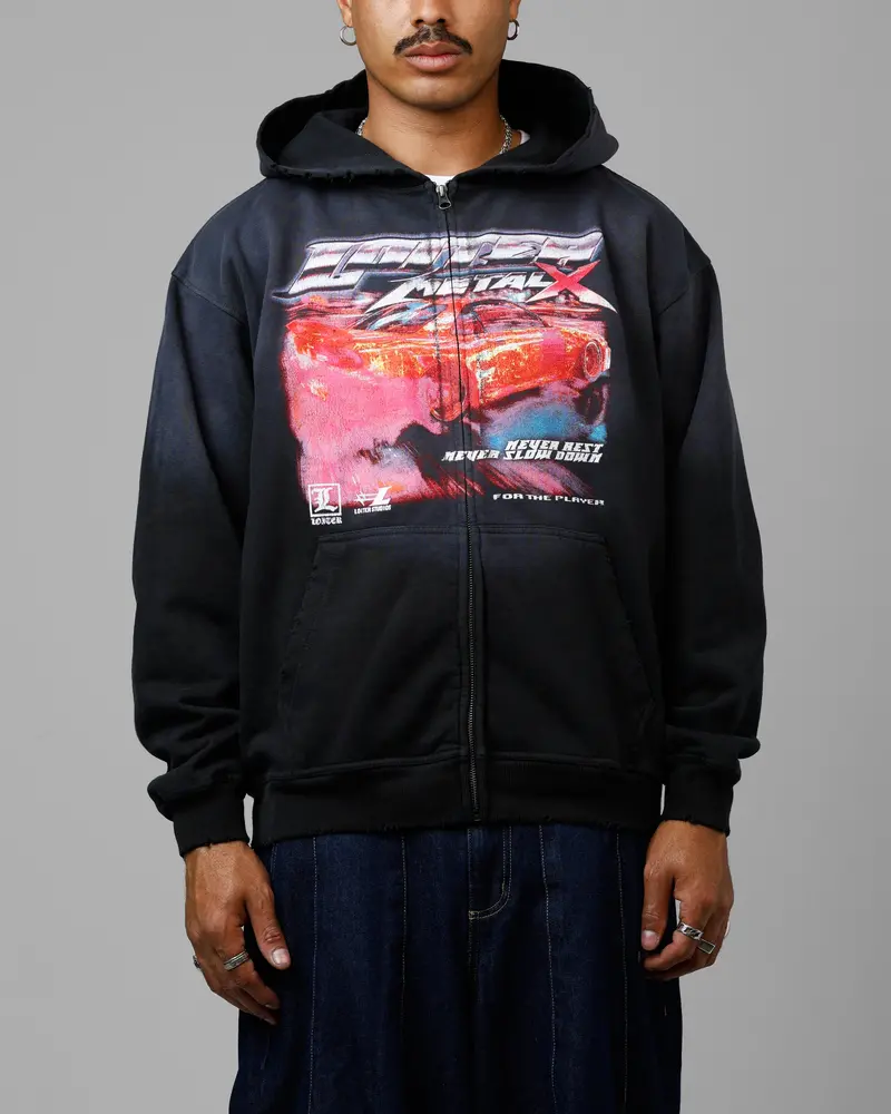Loiter Speed Vintage Zip Up Hoodie Washed Black 1