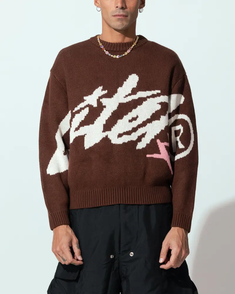 Loiter Spider Knit Sweater Brown 1