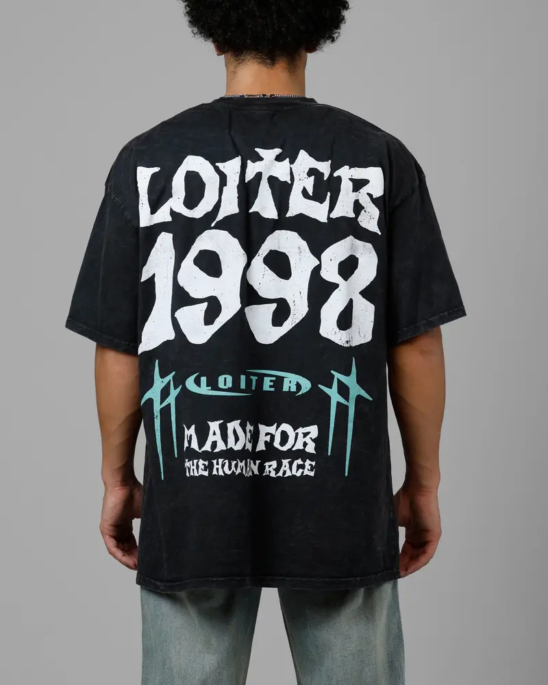 Loiter Staple Logo Drop T-Shirt Black Acidwash 1