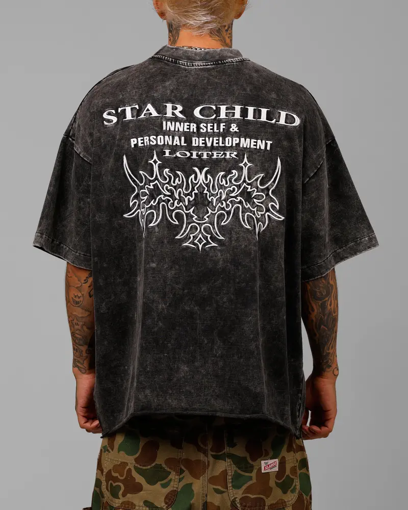 Loiter Star Child Pocket T-Shirt Black Wash 1