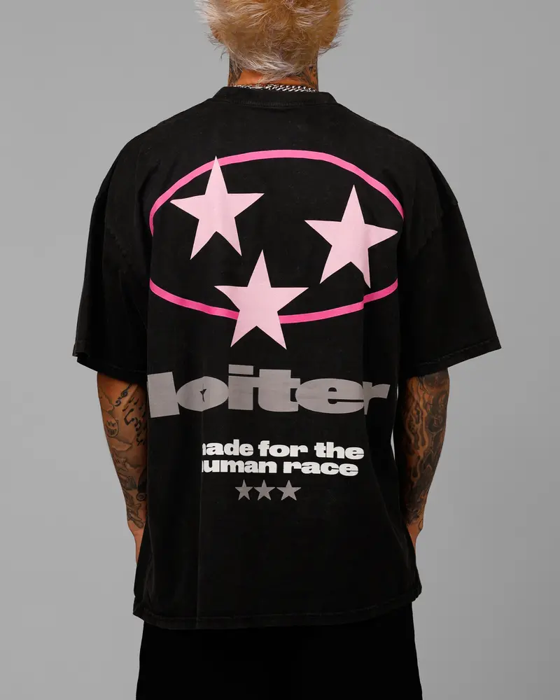 Loiter Star Child T-Shirt Black Acidwash 1