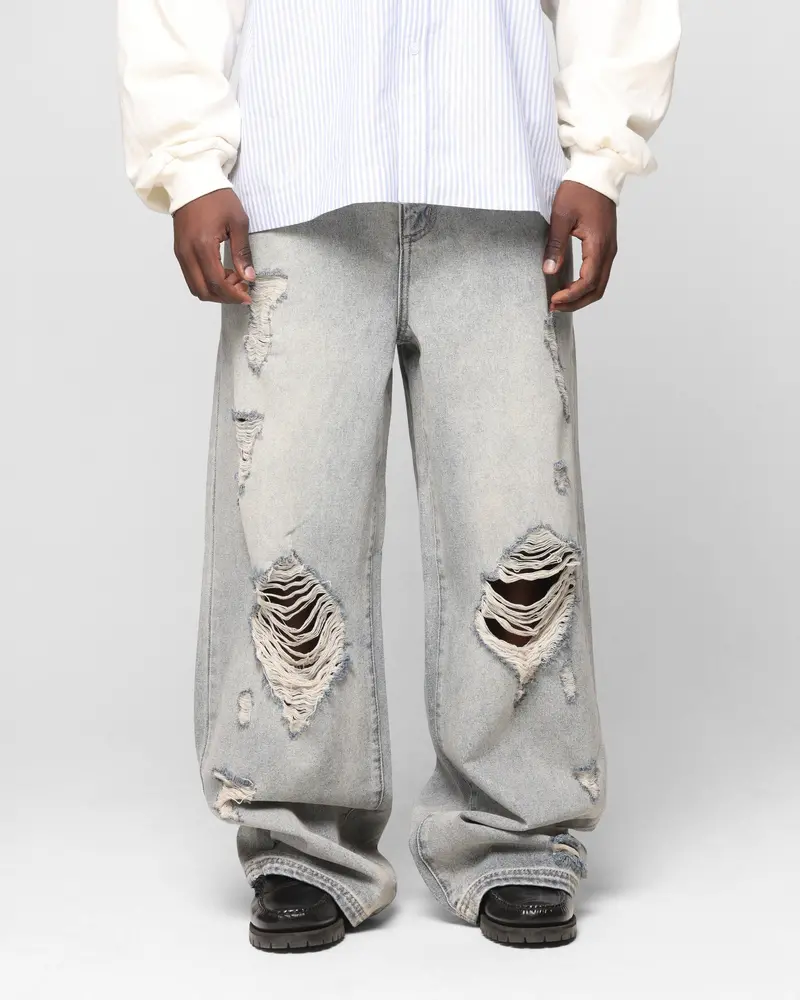Loiter Star Layered Distressed Jeans Washed Blue 1