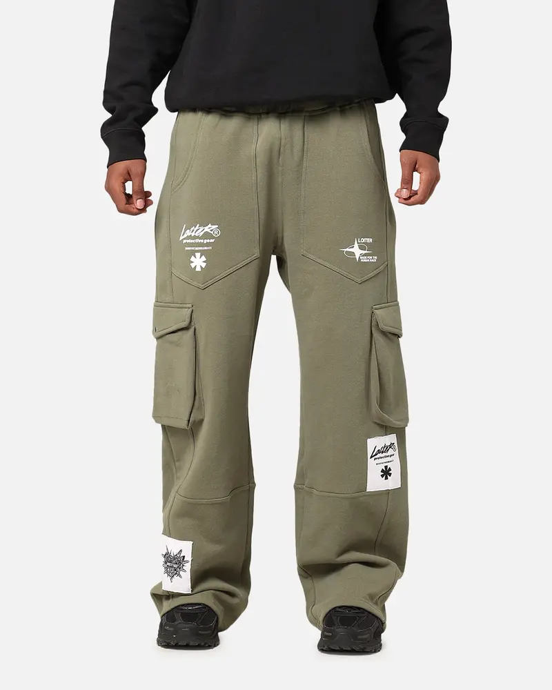Loiter Utopia Cargo Sweat Pants Khaki Green 1