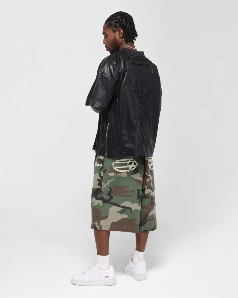 Loiter Vegan Leather Football Top Black 4