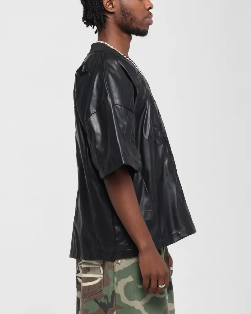Loiter Vegan Leather Football Top Black 5