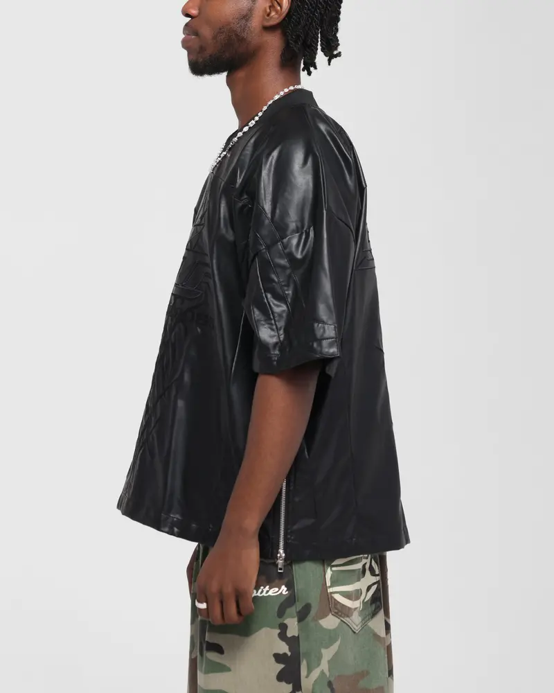 Loiter Vegan Leather Football Top Black 6