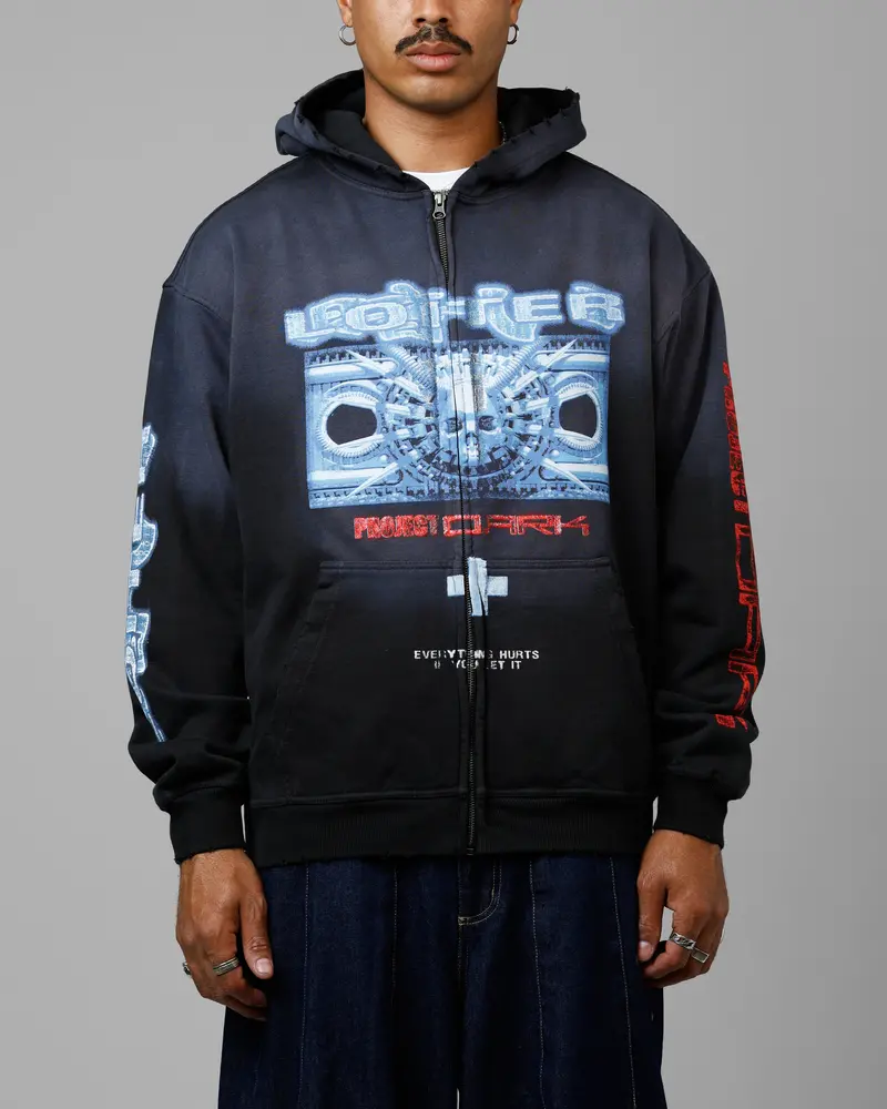 Loiter Void Zip Up Hoodie Washed Black 1