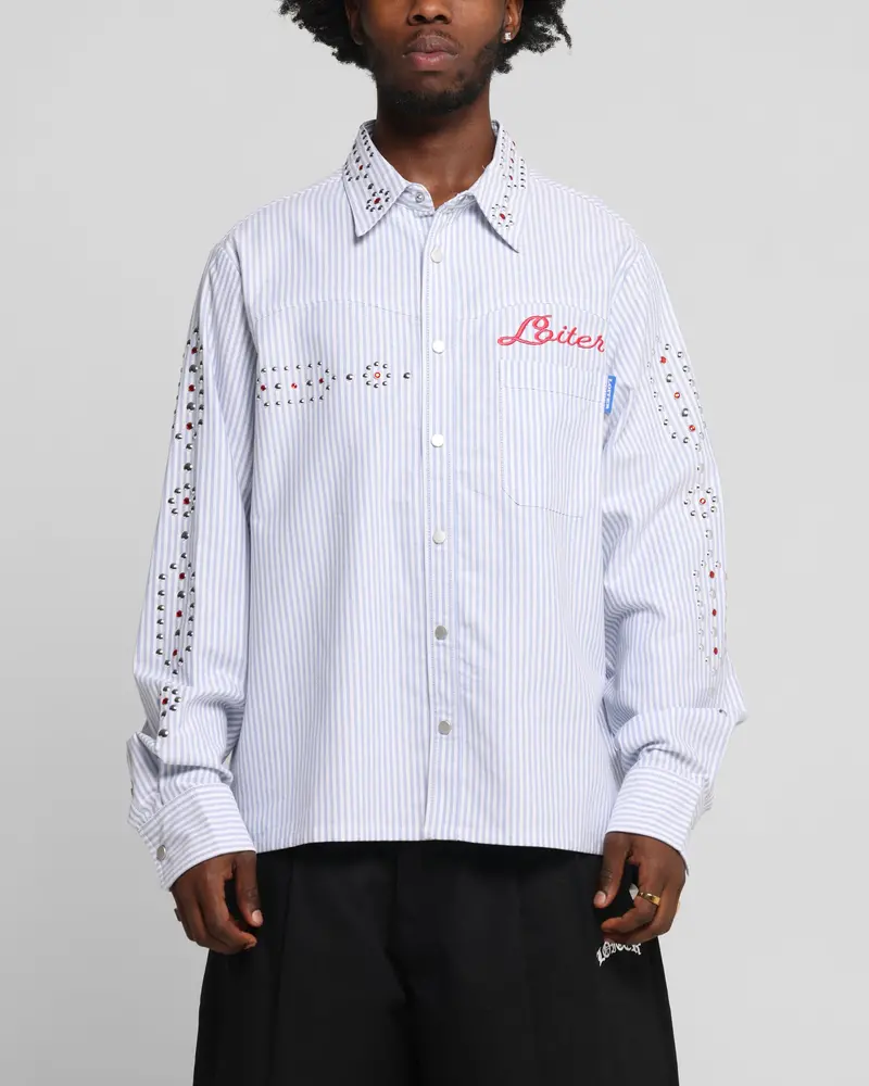 Loiter Western Long Sleeve Button Up Shirt Blue/White 1