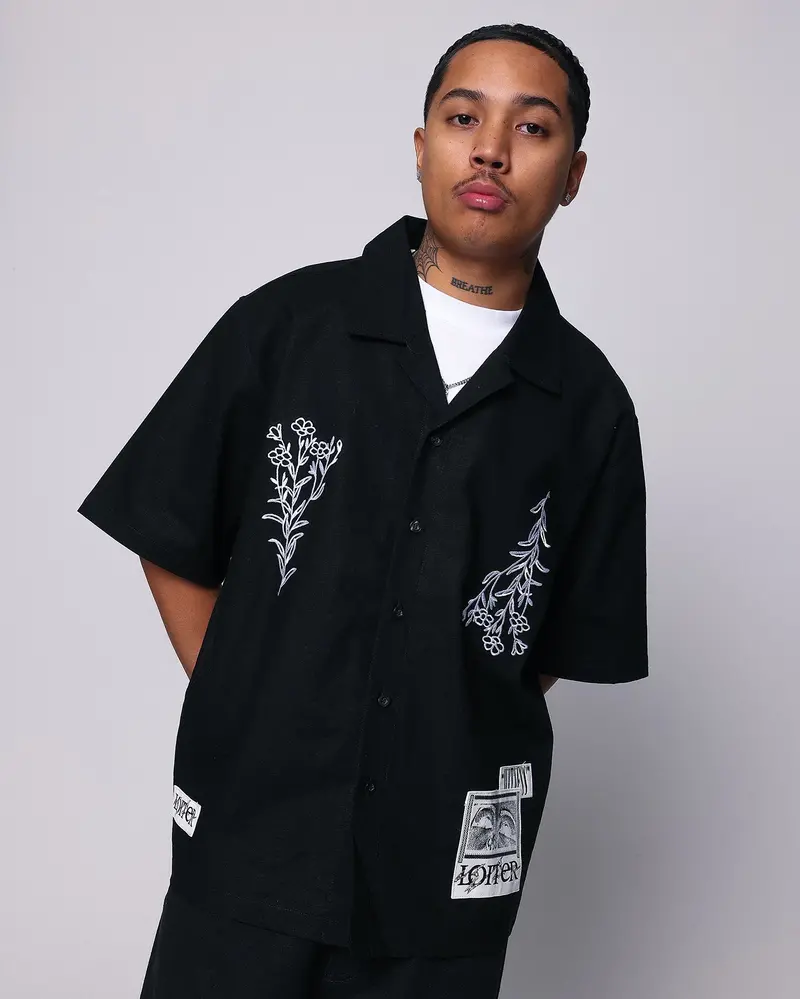 Loiter Witness Button Up T-Shirt Black 1