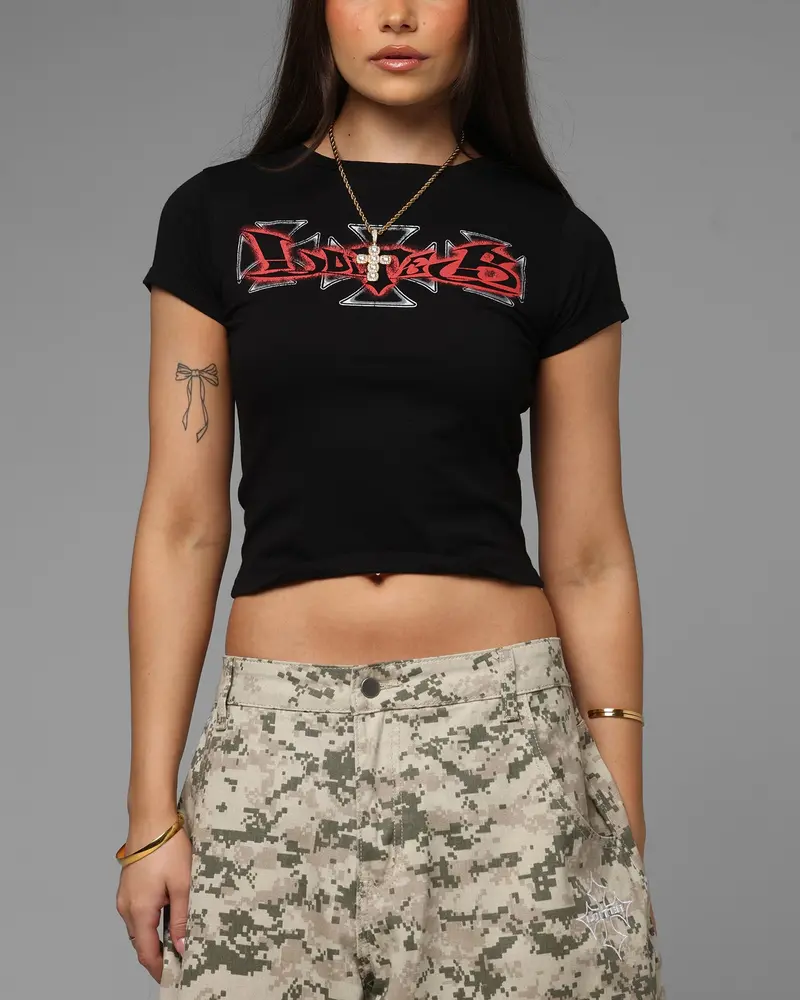 Loiter Women's Holy Fire Crop T-Shirt Black 1