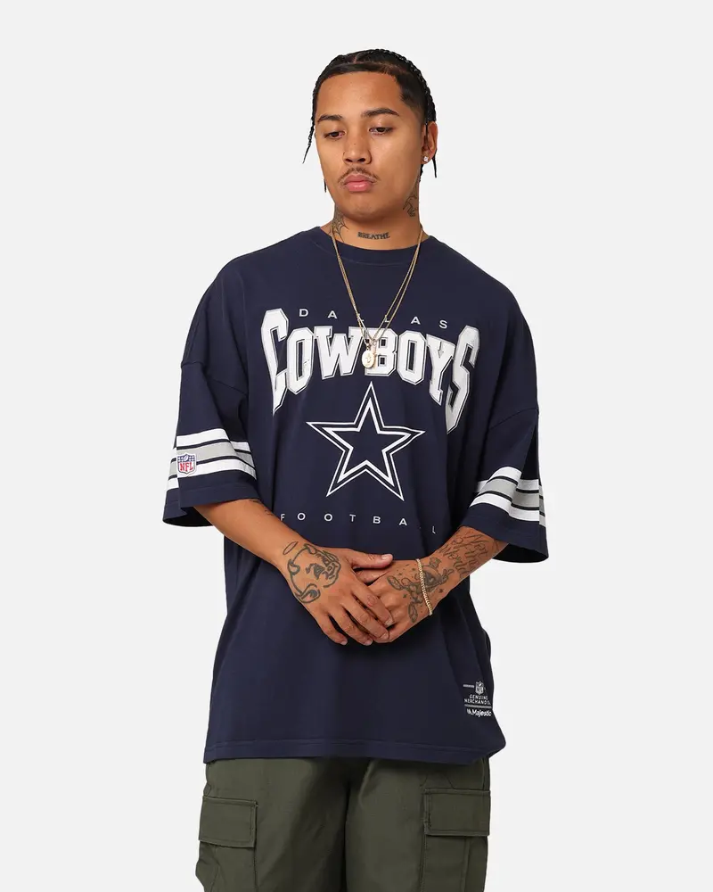 Majestic Athletic Dallas Cowboys Vintage Sport Striped Sleeve T-Shirt Navy 1
