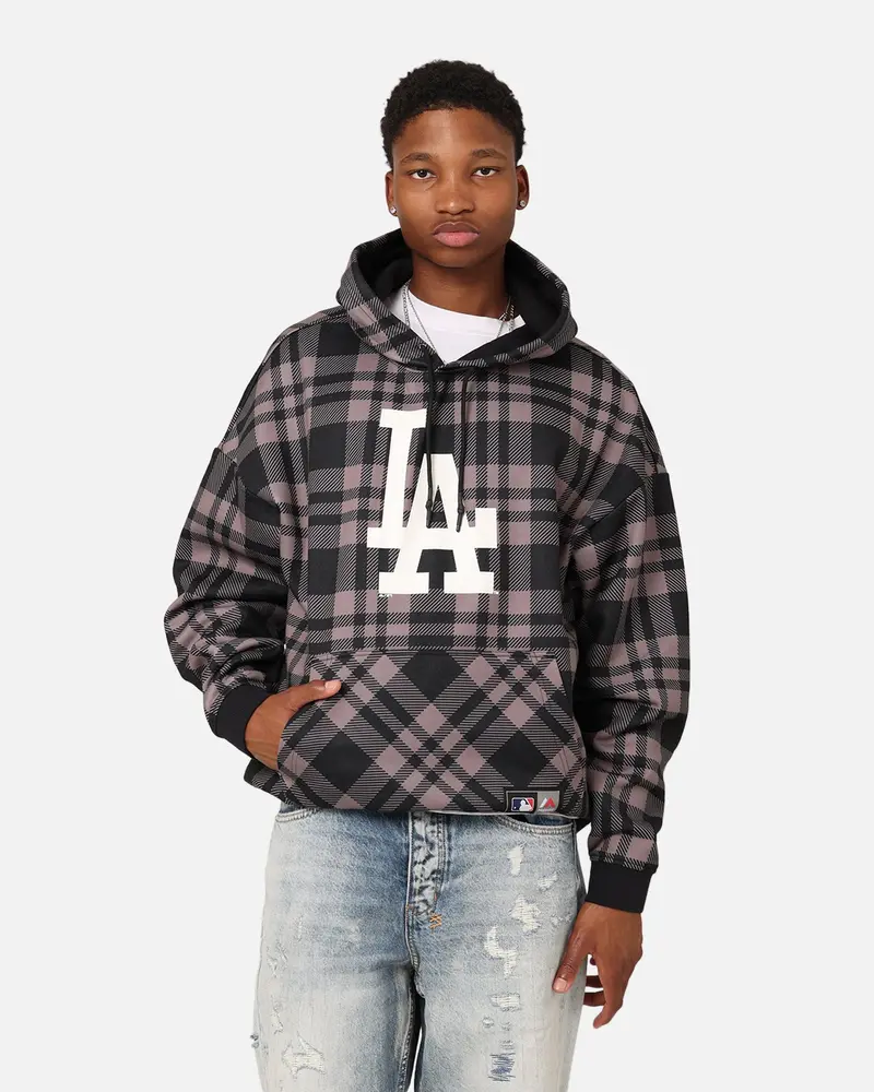 Majestic Athletic Los Angeles Dodgers Check Logo Hoodie Faded Black 1