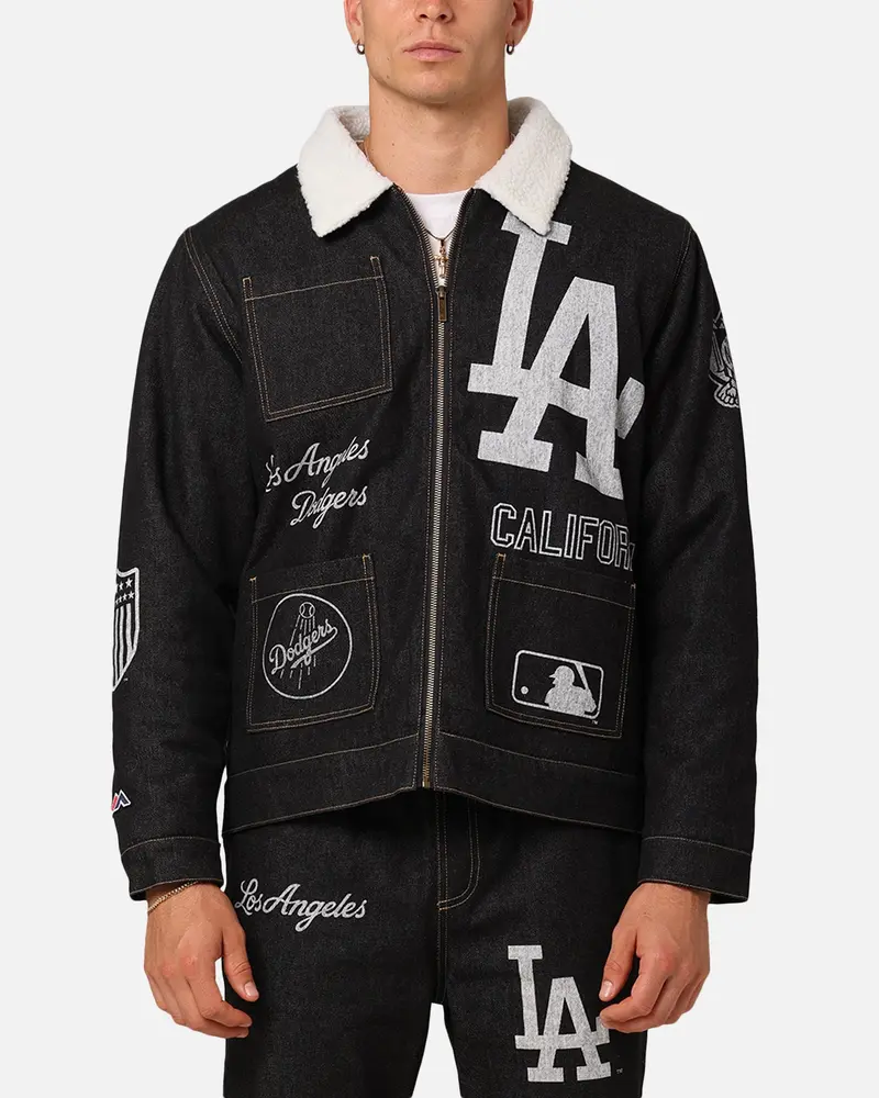 Majestic Athletic Los Angeles Dodgers Etched Denim Shacket Washed Black Denim 1