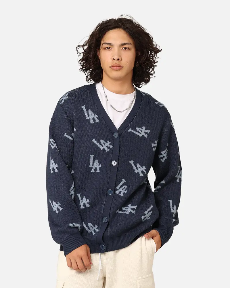 Majestic Athletic Los Angeles Dodgers Shaggy Knit Varsity Cardigan French Navy 1